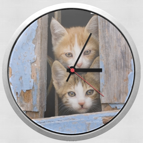 Horloge Petits chatons mignons à la fenêtre ancienne
