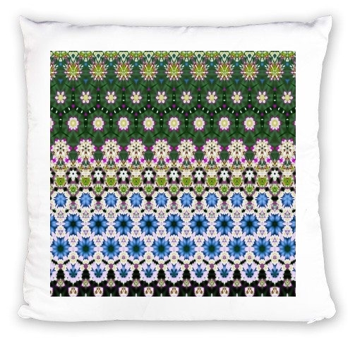 Coussin Abstract ethnic floral stripe pattern white blue green