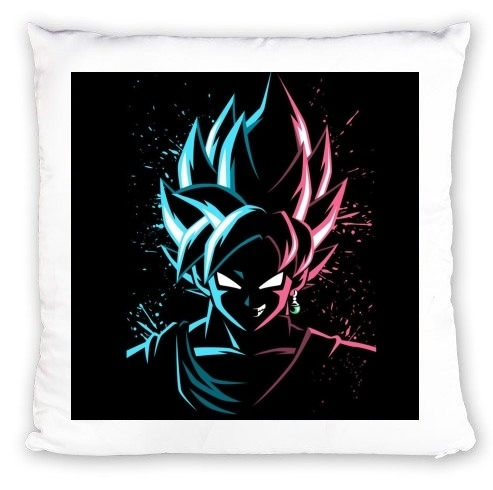 Coussin Black Goku Face Art Blue and pink hair