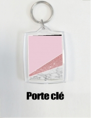 Porte Clé - Format Rectangulaire Initiale Marble and Glitter Pink