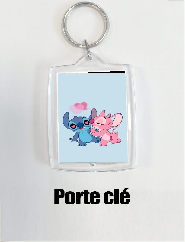 Porte Clé - Format Rectangulaire Stitch Angel Love Heart pink