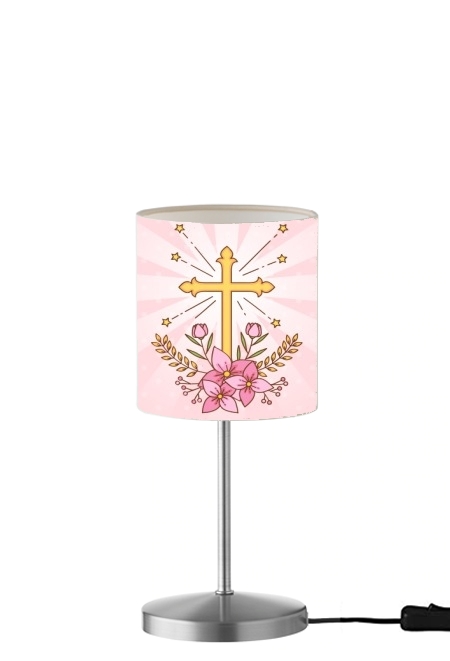 Lampe Croix avec fleurs  - Cadeau invité pour communion d'une fille