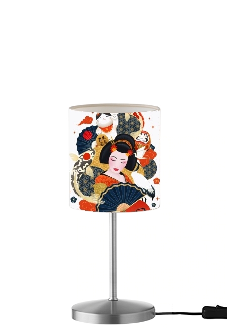 Lampe Japanese geisha surrounded with colorful carps