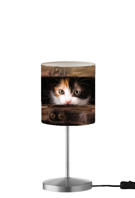 Lampe Little cute kitten in an old wooden case