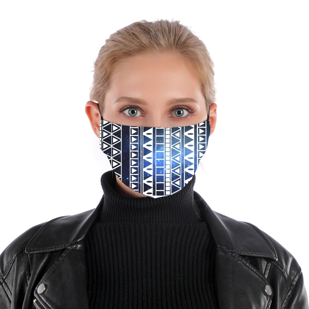 Masque alternatif en tissu barrière Aztec Tribal ton bleu