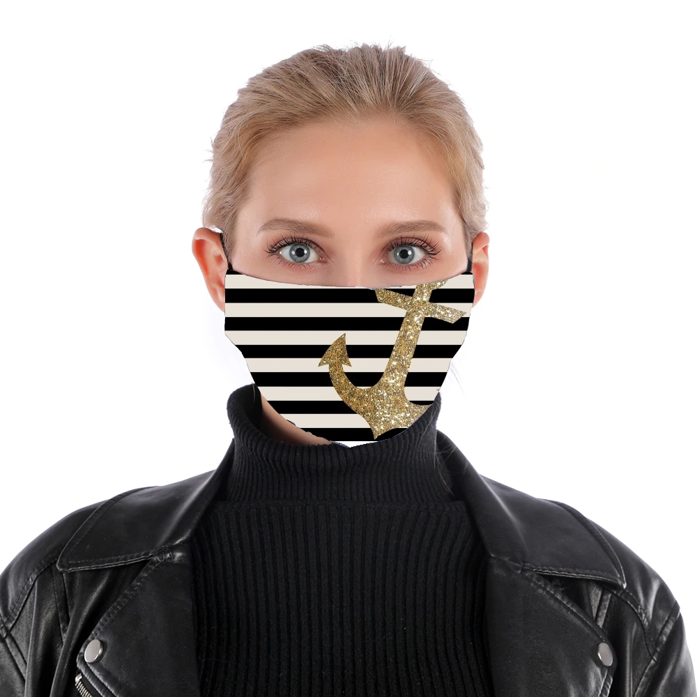 Masque alternatif en tissu barrière gold glitter anchor in black