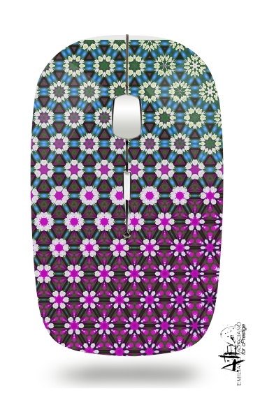 Souris Abstract bright floral geometric pattern teal pink white