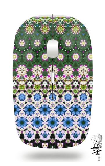 Souris Abstract ethnic floral stripe pattern white blue green