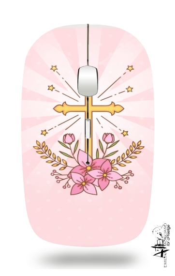 Souris Croix avec fleurs  - Cadeau invité pour communion d'une fille