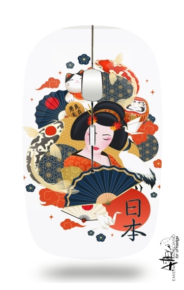Souris Japanese geisha surrounded with colorful carps