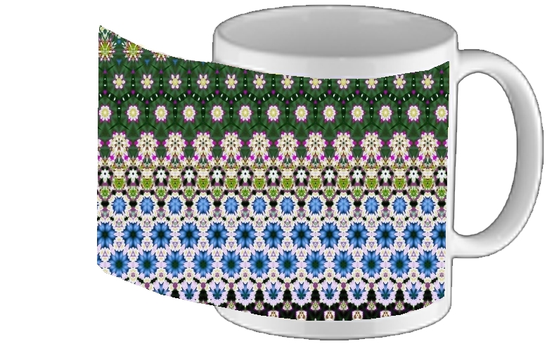 Mug Abstract ethnic floral stripe pattern white blue green
