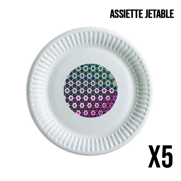 Assiette Abstract bright floral geometric pattern teal pink white