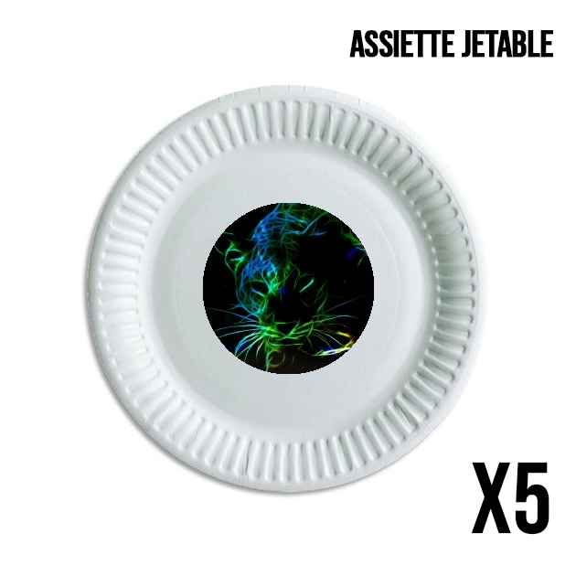 Assiette jetable personnalisable - Pack de 5 Abstract neon Leopard