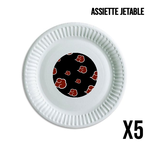 Assiette jetable personnalisable - Pack de 5 Akatsuki  Nuage Rouge pattern