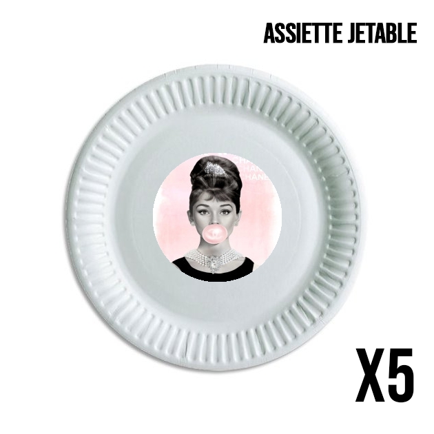 Assiette jetable personnalisable - Pack de 5 Audrey Hepburn bubblegum