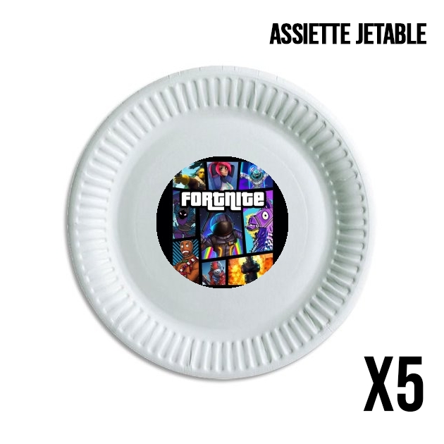 Assiette jetable personnalisable - Pack de 5 Fortnite - Battle Royale Art Feat GTA