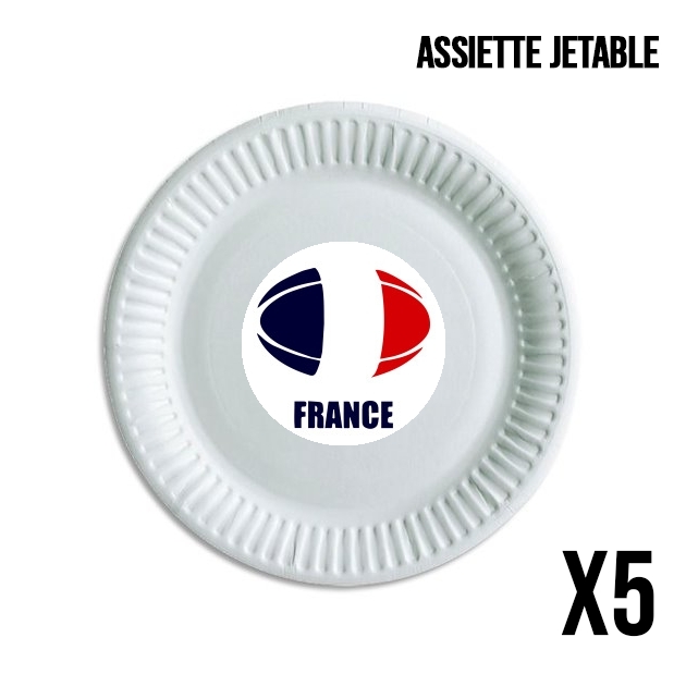 Assiette jetable personnalisable - Pack de 5 france Rugby