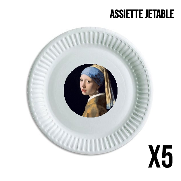 Assiette jetable personnalisable - Pack de 5 Girl with a Pearl Earring