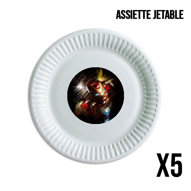Assiette jetable personnalisable - Pack de 5 Grunge Ironman