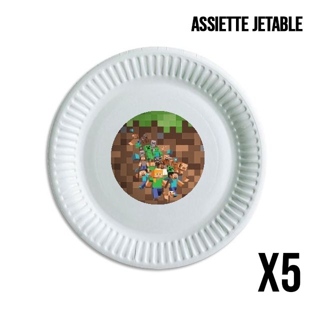 Assiette jetable personnalisable - Pack de 5 Minecraft Creeper Forest