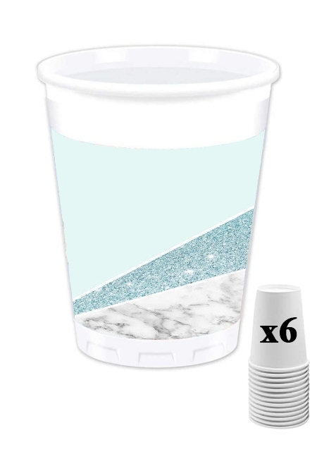 Gobelet personnalisable - Pack de 6 Initiale Marble and Glitter Blue