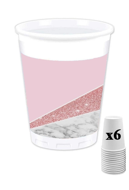 Gobelet personnalisable - Pack de 6 Initiale Marble and Glitter Pink