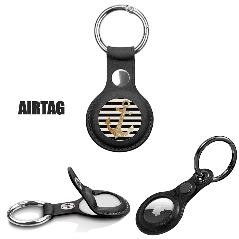 Protection AirTag avec porte-clés gold glitter anchor in black