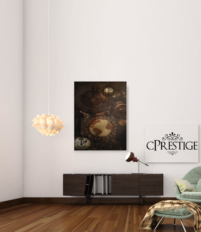 Poster Brown steampunk clocks and gears