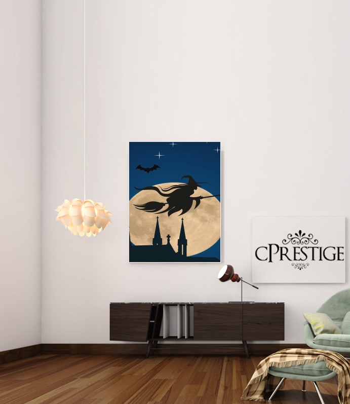 Poster Halloween Pleine Lune avec sorcière