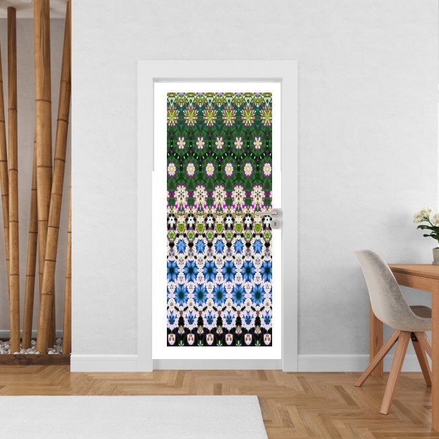 Sticker Abstract ethnic floral stripe pattern white blue green