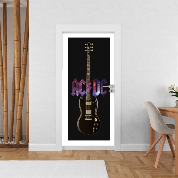 Sticker porte avec vos photos - Poster Porte AcDc Guitare Gibson Angus