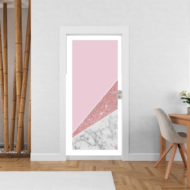 Sticker porte avec vos photos - Poster Porte Initiale Marble and Glitter Pink