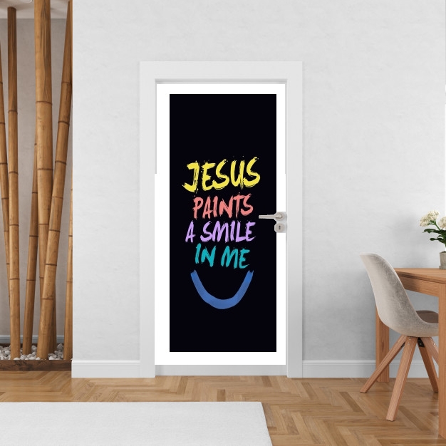 Sticker porte avec vos photos - Poster Porte Jesus paints a smile in me Bible