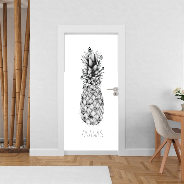 Sticker Ananas en noir et blanc