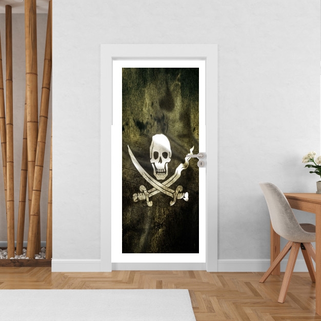 Sticker porte avec vos photos - Poster Porte Pirate - Tete De Mort