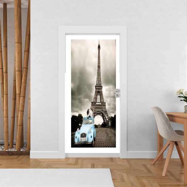 Sticker porte avec vos photos - Poster Porte Romance à Paris sous la Tour Eiffel