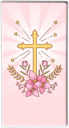 Batterie Croix avec fleurs  - Cadeau invité pour communion d'une fille