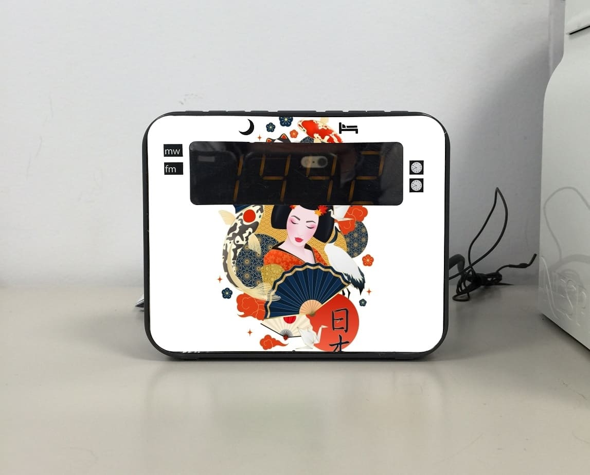 Radio-réveil Japanese geisha surrounded with colorful carps