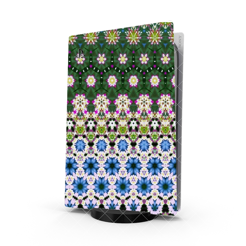 Autocollant Abstract ethnic floral stripe pattern white blue green