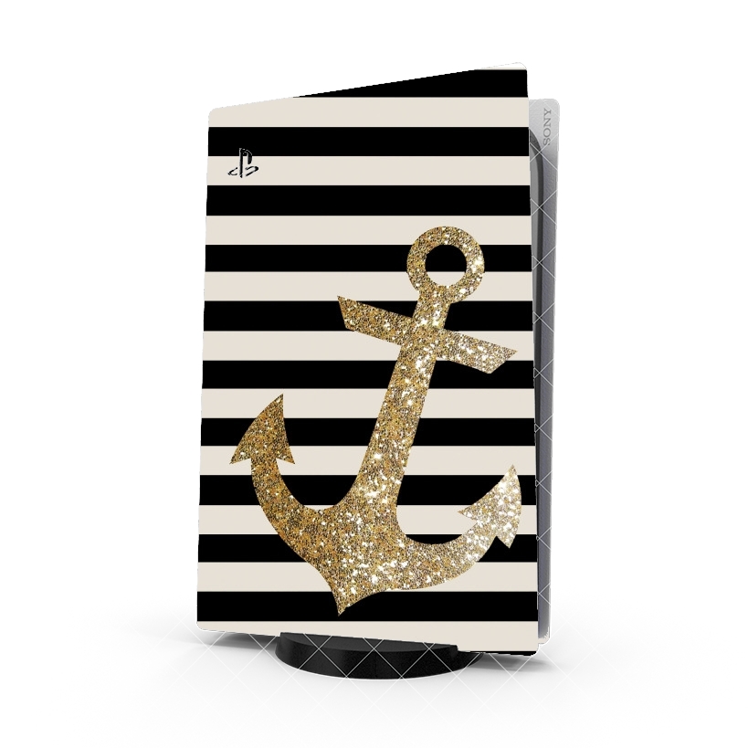 Autocollant Playstation 5 - Stickers PS5 gold glitter anchor in black