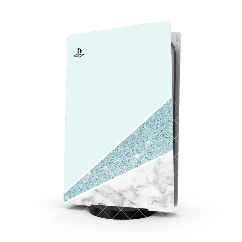 Autocollant Playstation 5 - Stickers PS5 Initiale Marble and Glitter Blue