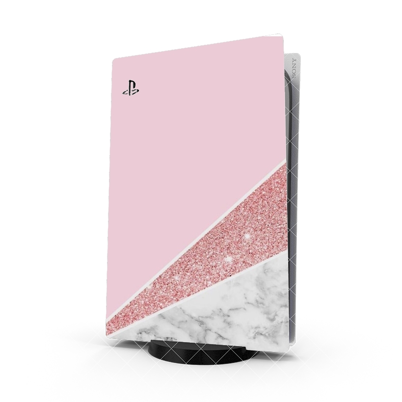 Autocollant Playstation 5 - Stickers PS5 Initiale Marble and Glitter Pink