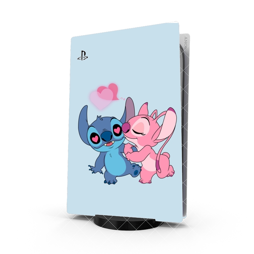 Autocollant PS5 Stitch Angel Love Heart pink Stickers Playstation 5 à  petits prix
