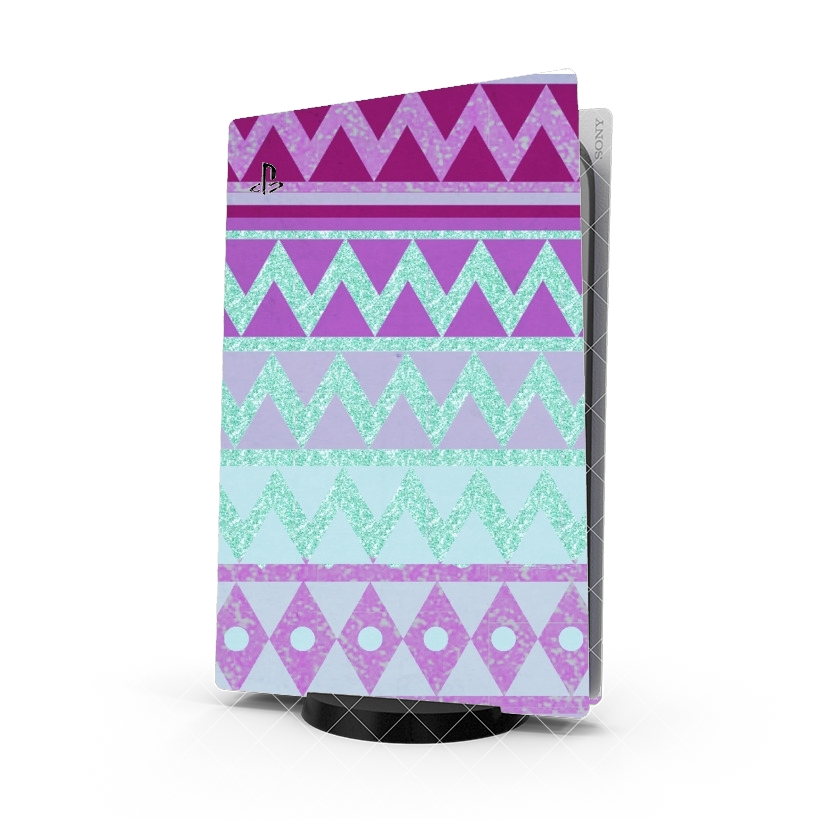 Autocollant Tribal Chevron in pink and mint glitter