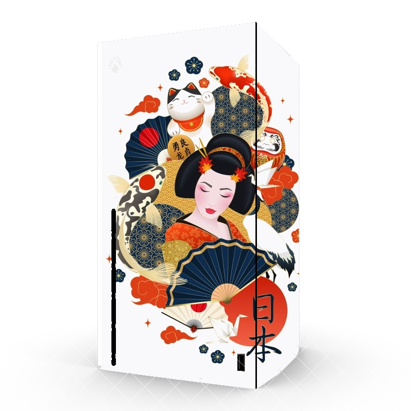 Autocollant Japanese geisha surrounded with colorful carps