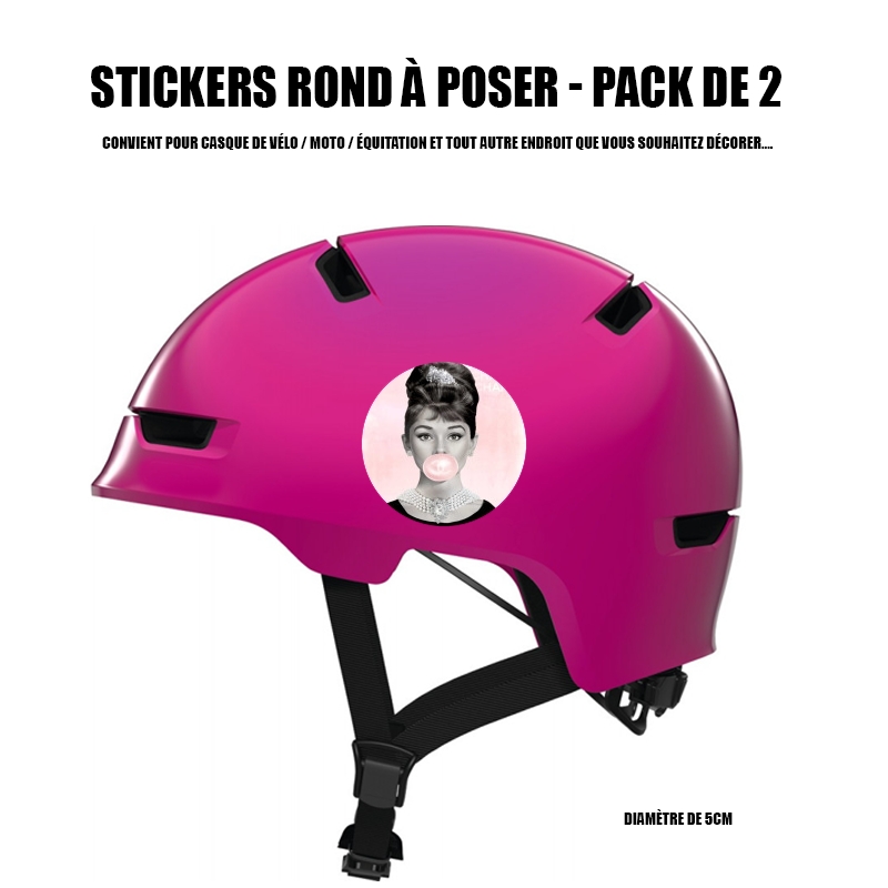 Autocollant Rond pour casque de vélo / Moto Audrey Hepburn bubblegum