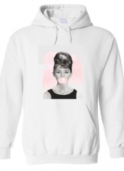 Sweat-shirt à capuche blanc - Unisex Audrey Hepburn bubblegum