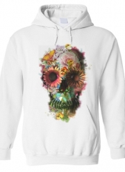 Sweat-shirt à capuche blanc - Unisex Skull Flowers Gardening