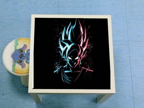 Table Black Goku Face Art Blue and pink hair
