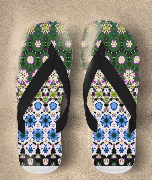 Tongs Abstract ethnic floral stripe pattern white blue green